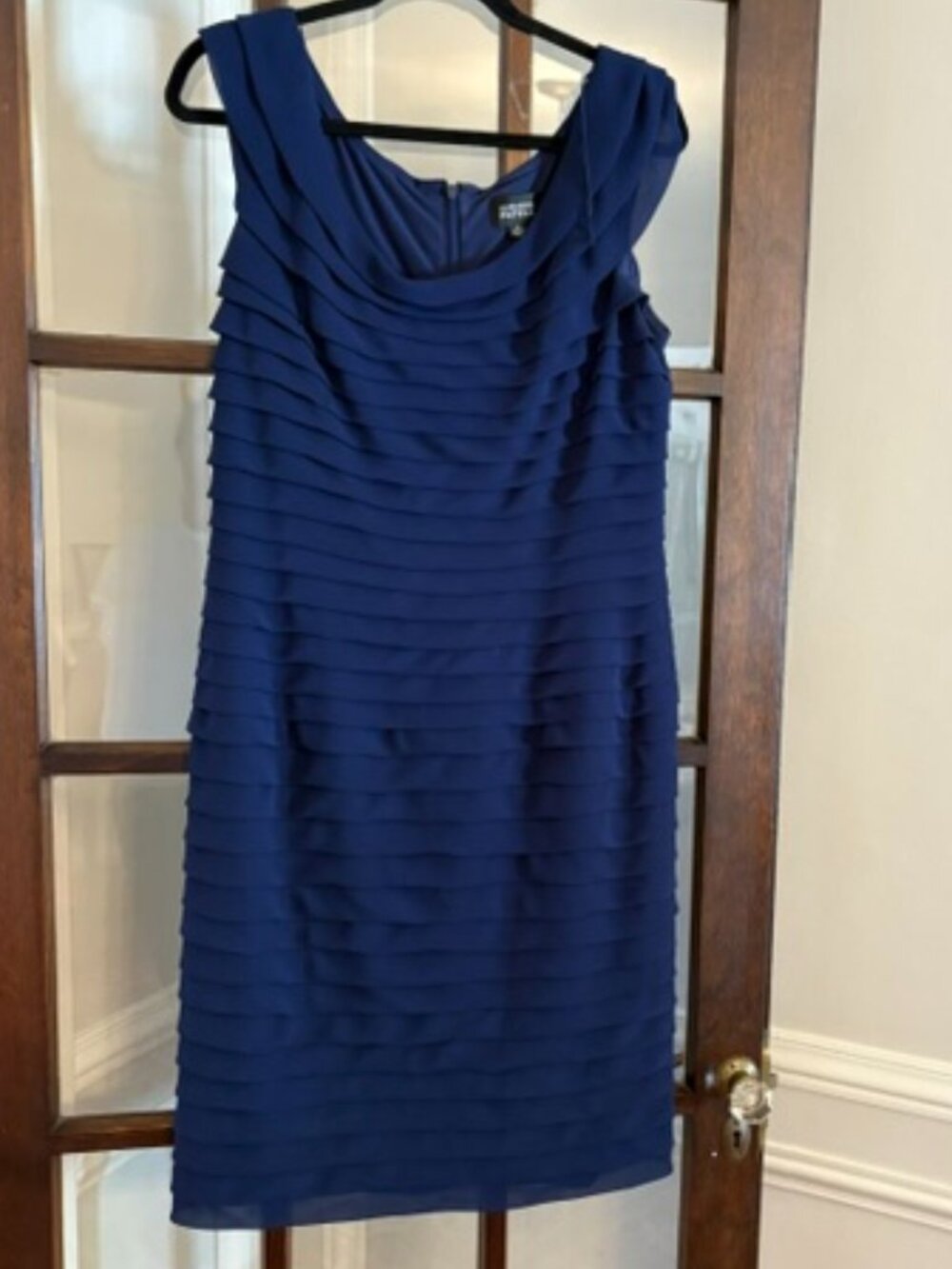 Adrianna Papell Navy Tiered Sheath Dress, Size 14
